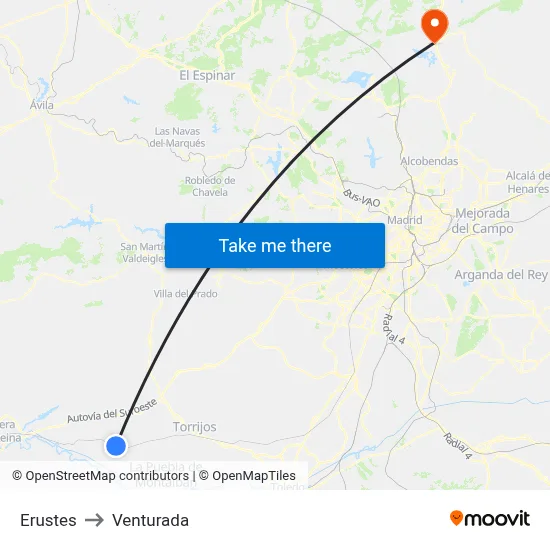 Erustes to Venturada map