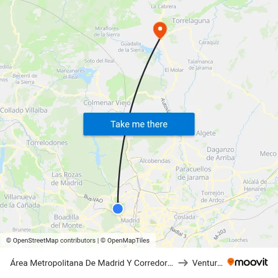Área Metropolitana De Madrid Y Corredor Del Henares to Venturada map