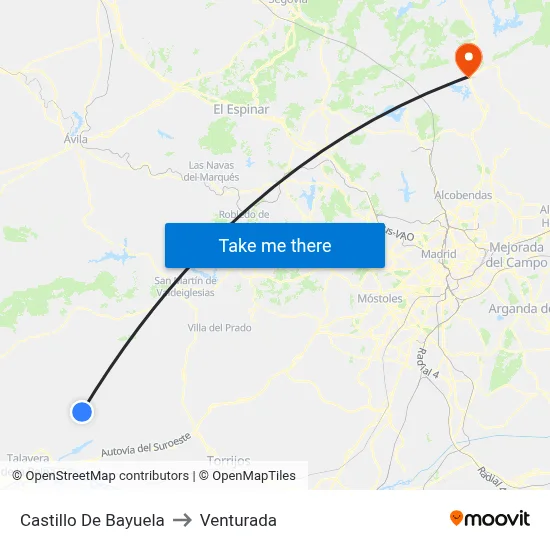 Castillo De Bayuela to Venturada map