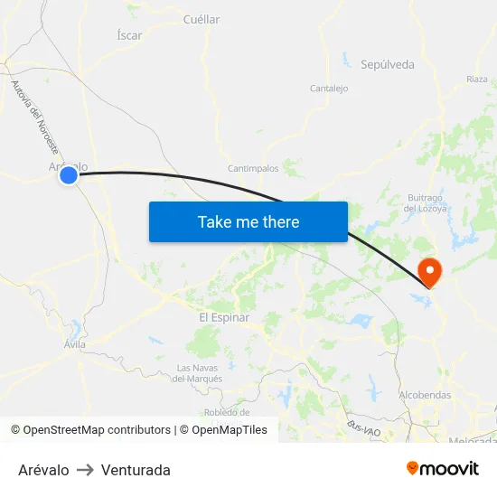Arévalo to Venturada map