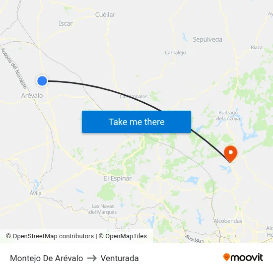 Montejo De Arévalo to Venturada map