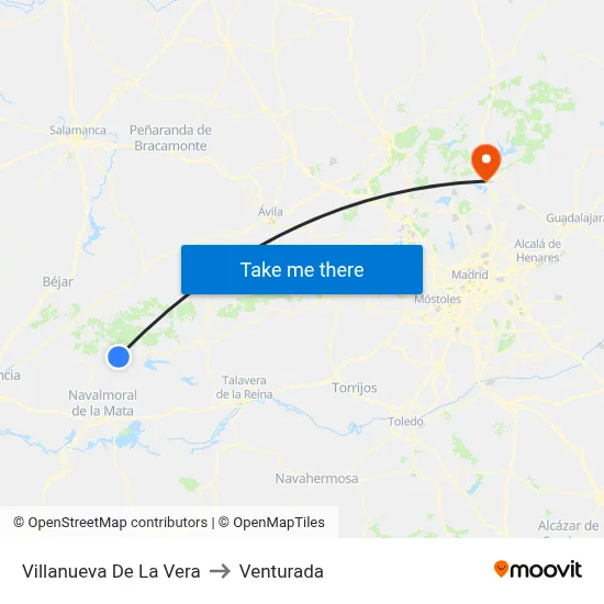 Villanueva De La Vera to Venturada map