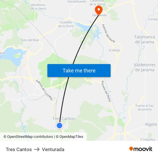 Tres Cantos to Venturada map