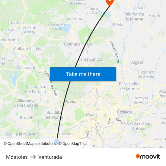 Móstoles to Venturada map