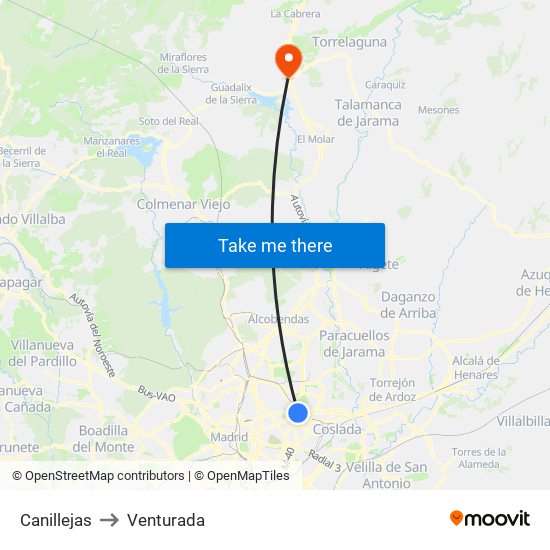 Canillejas to Venturada map