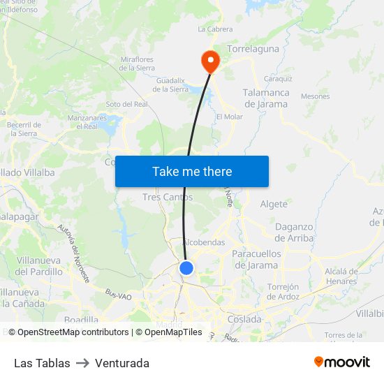 Las Tablas to Venturada map