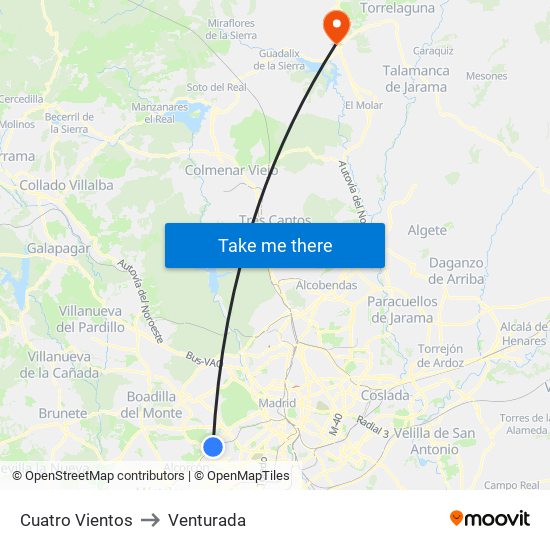 Cuatro Vientos to Venturada map