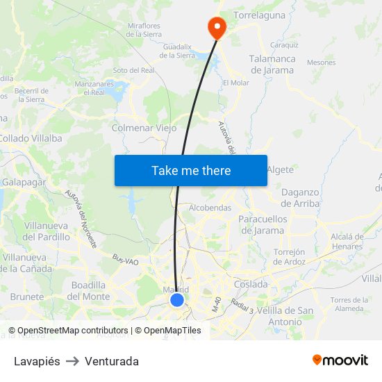Lavapiés to Venturada map