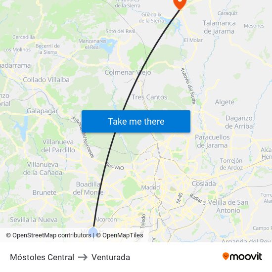 Móstoles Central to Venturada map