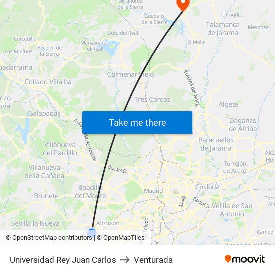 Universidad Rey Juan Carlos to Venturada map