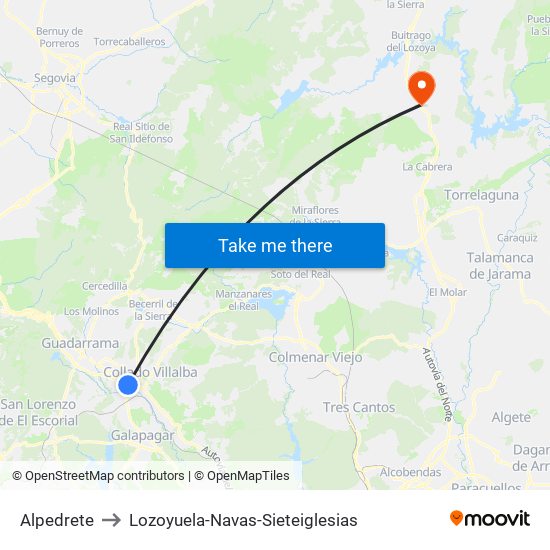 Alpedrete to Lozoyuela-Navas-Sieteiglesias map