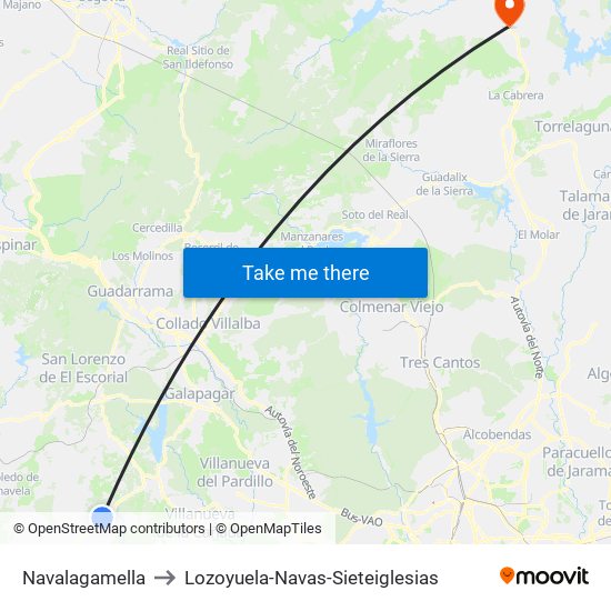 Navalagamella to Lozoyuela-Navas-Sieteiglesias map