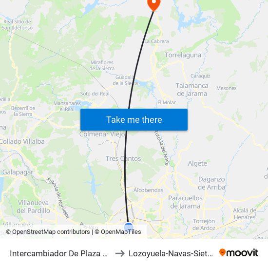 Intercambiador De Plaza De Castilla to Lozoyuela-Navas-Sieteiglesias map