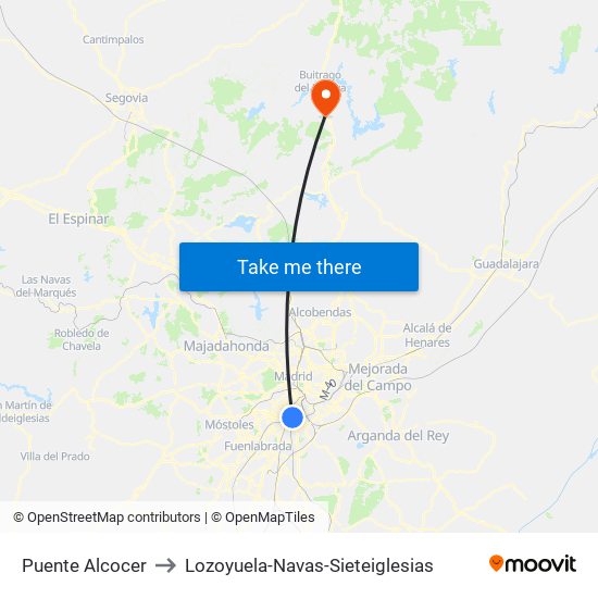 Puente Alcocer to Lozoyuela-Navas-Sieteiglesias map