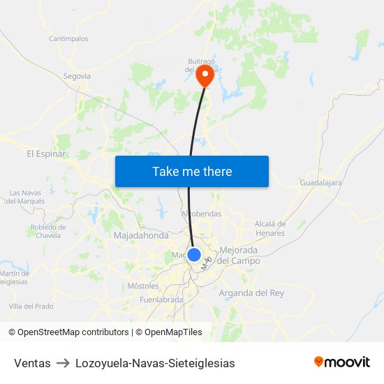 Ventas to Lozoyuela-Navas-Sieteiglesias map