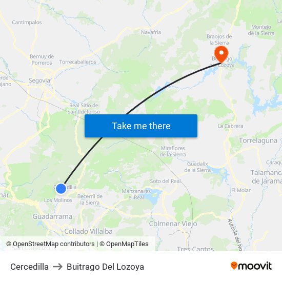 Cercedilla to Buitrago Del Lozoya map