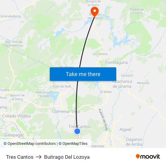 Tres Cantos to Buitrago Del Lozoya map