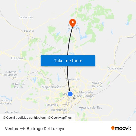 Ventas to Buitrago Del Lozoya map