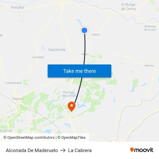Alconada De Maderuelo to La Cabrera map
