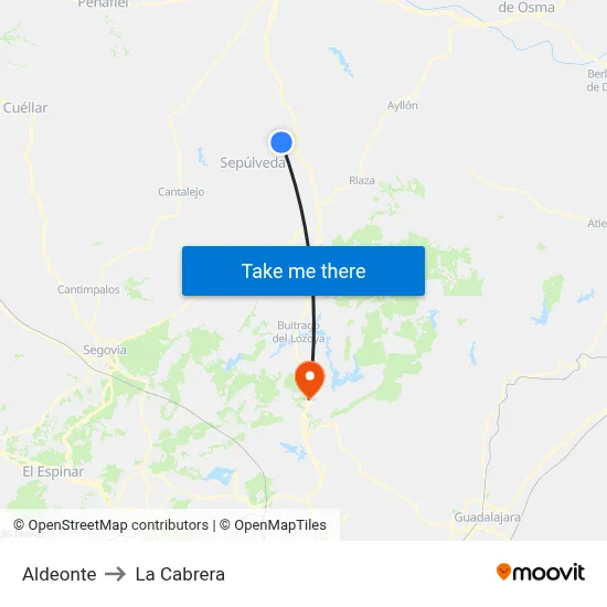 Aldeonte to La Cabrera map