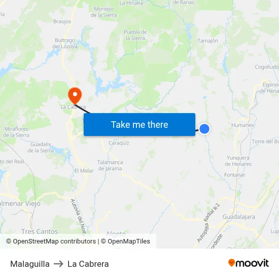 Malaguilla to La Cabrera map