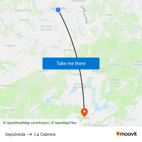 Sepúlveda to La Cabrera map