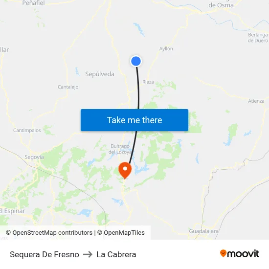 Sequera De Fresno to La Cabrera map