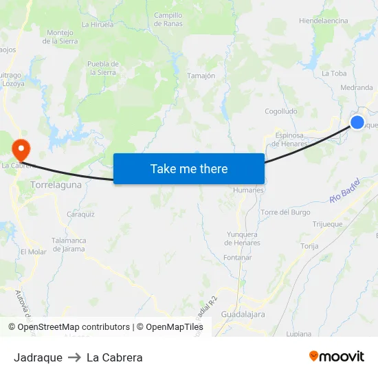 Jadraque to La Cabrera map