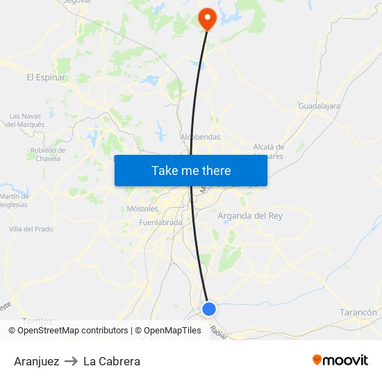 Aranjuez to La Cabrera map