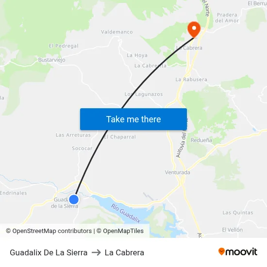 Guadalix De La Sierra to La Cabrera map