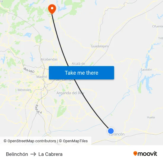 Belinchón to La Cabrera map
