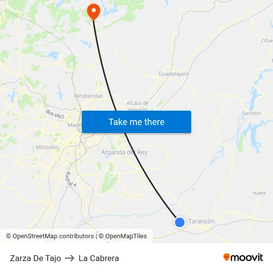 Zarza De Tajo to La Cabrera map
