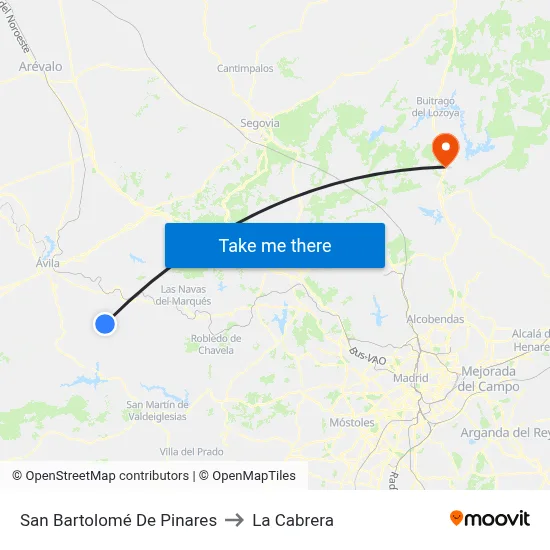San Bartolomé De Pinares to La Cabrera map
