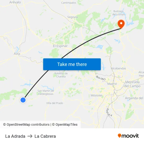La Adrada to La Cabrera map