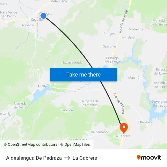Aldealengua De Pedraza to La Cabrera map