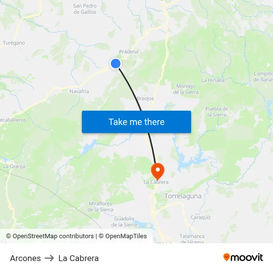 Arcones to La Cabrera map