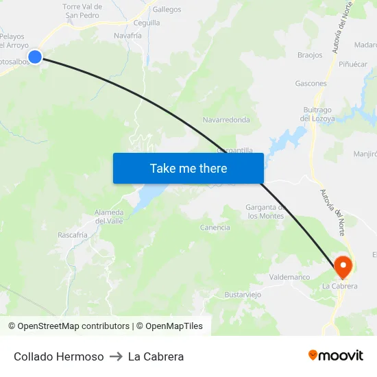 Collado Hermoso to La Cabrera map