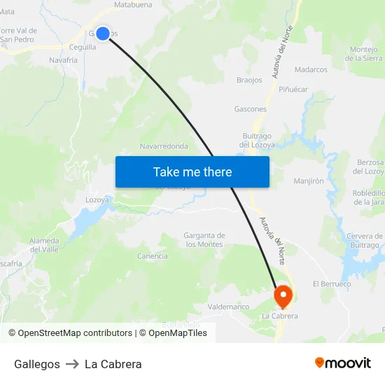 Gallegos to La Cabrera map