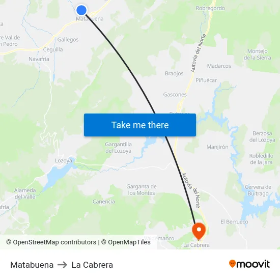 Matabuena to La Cabrera map