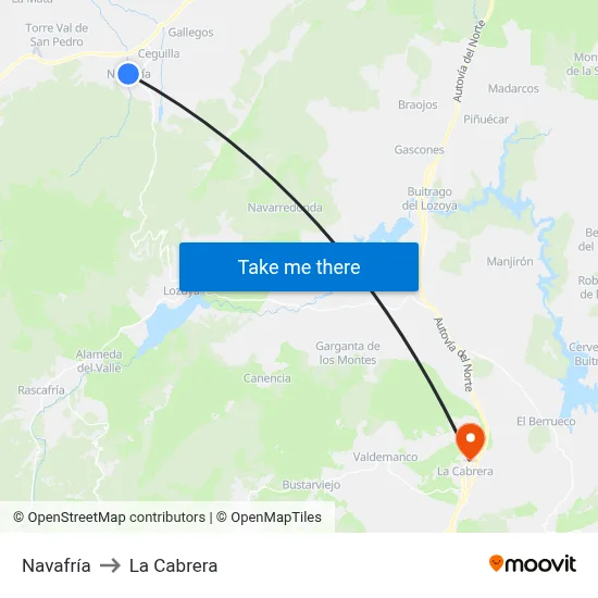 Navafría to La Cabrera map