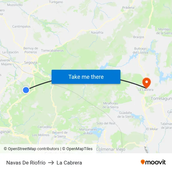 Navas De Riofrío to La Cabrera map
