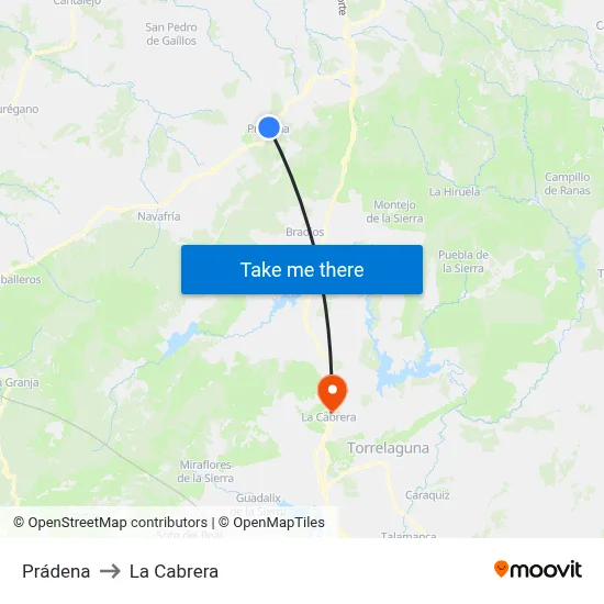 Prádena to La Cabrera map