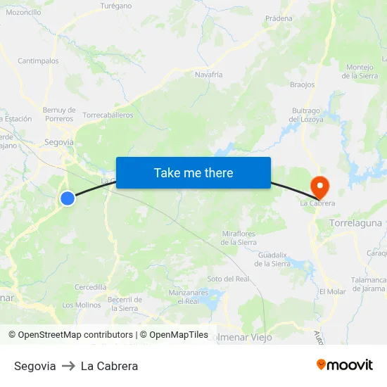 Segovia to La Cabrera map