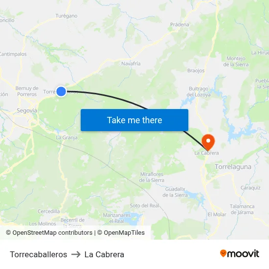 Torrecaballeros to La Cabrera map