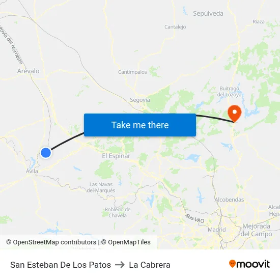 San Esteban De Los Patos to La Cabrera map