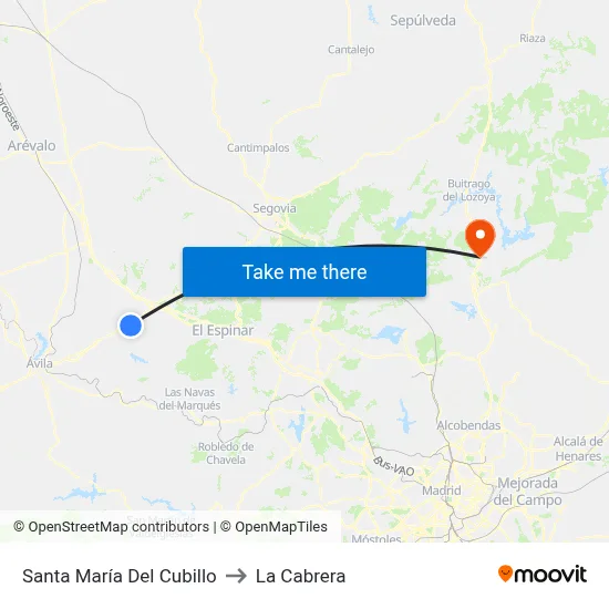 Santa María Del Cubillo to La Cabrera map