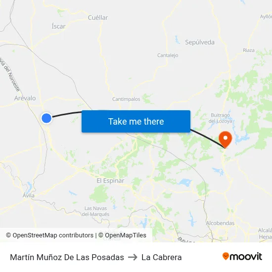 Martín Muñoz De Las Posadas to La Cabrera map