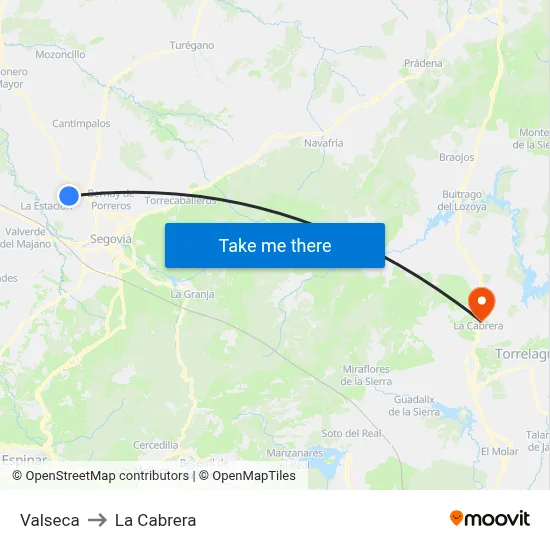 Valseca to La Cabrera map