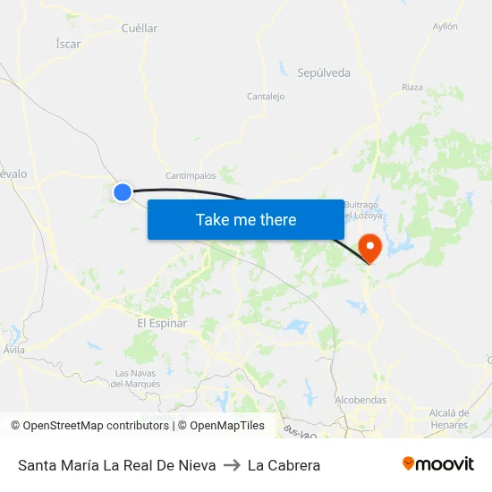 Santa María La Real De Nieva to La Cabrera map