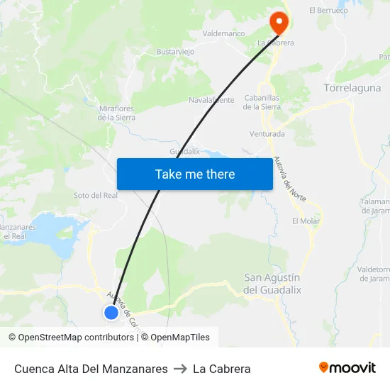 Cuenca Alta Del Manzanares to La Cabrera map
